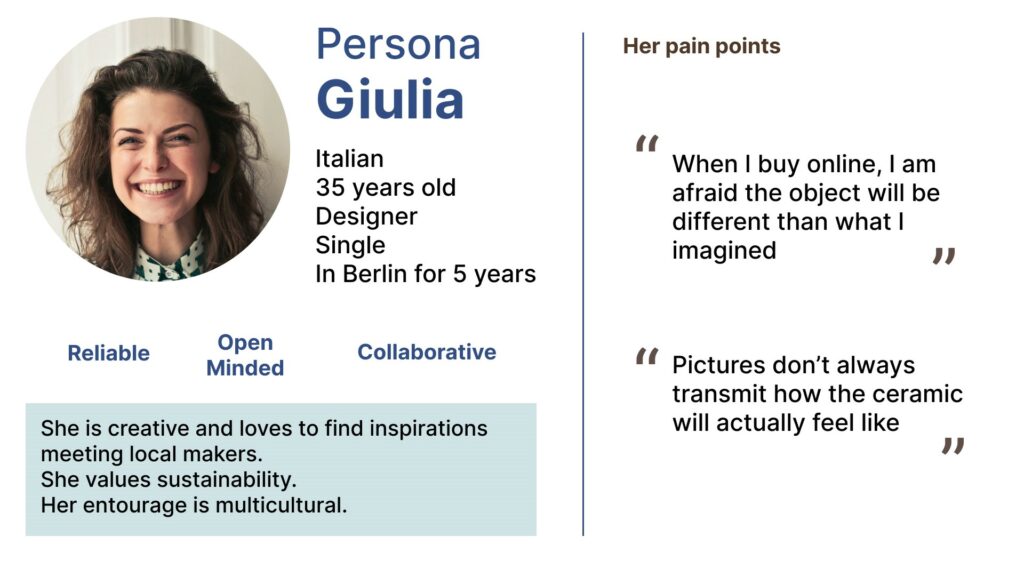 Page to present Giulia our user persona with informations about her